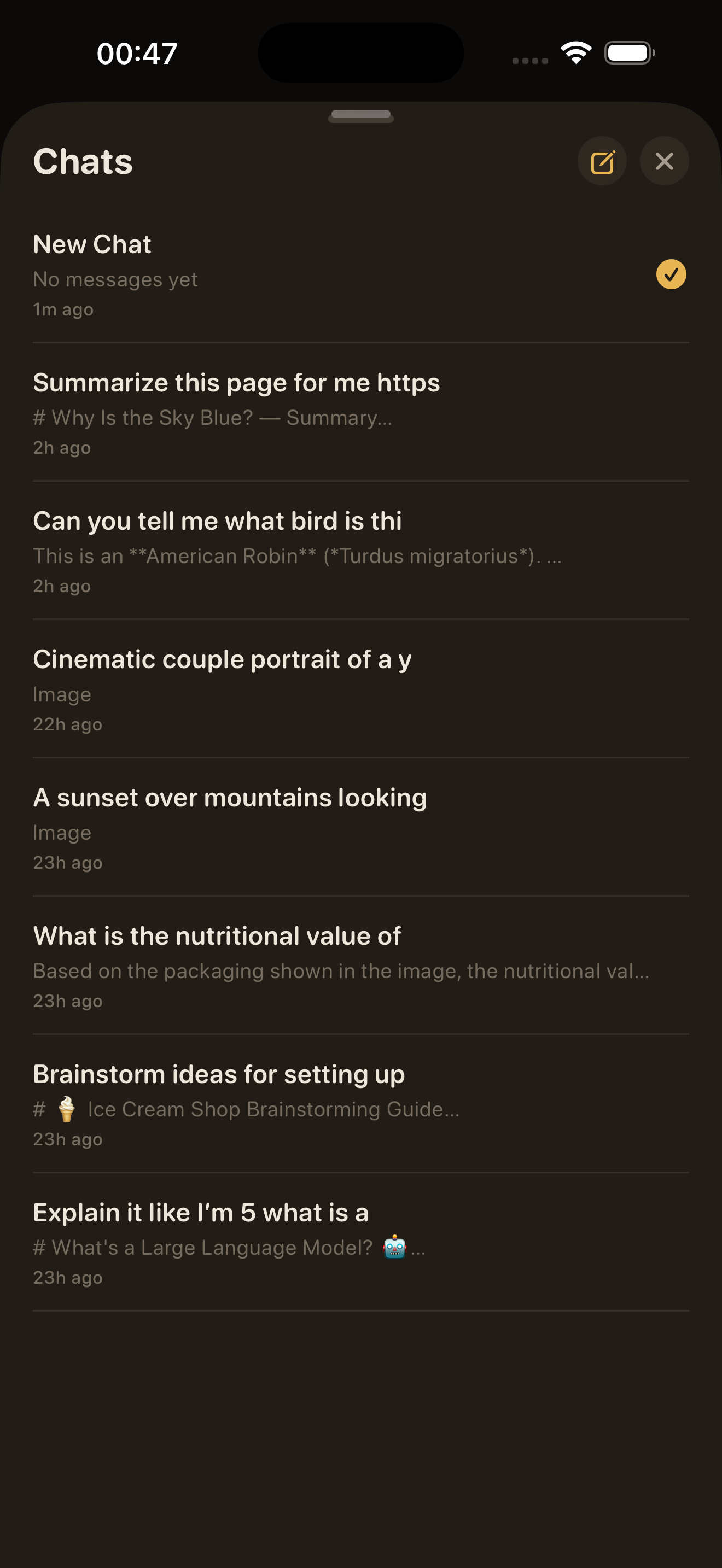Dark theme chat list