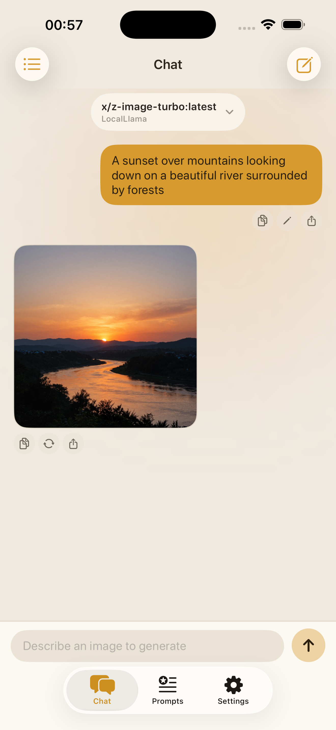 Ollama Mobile image generation view on a phone screen