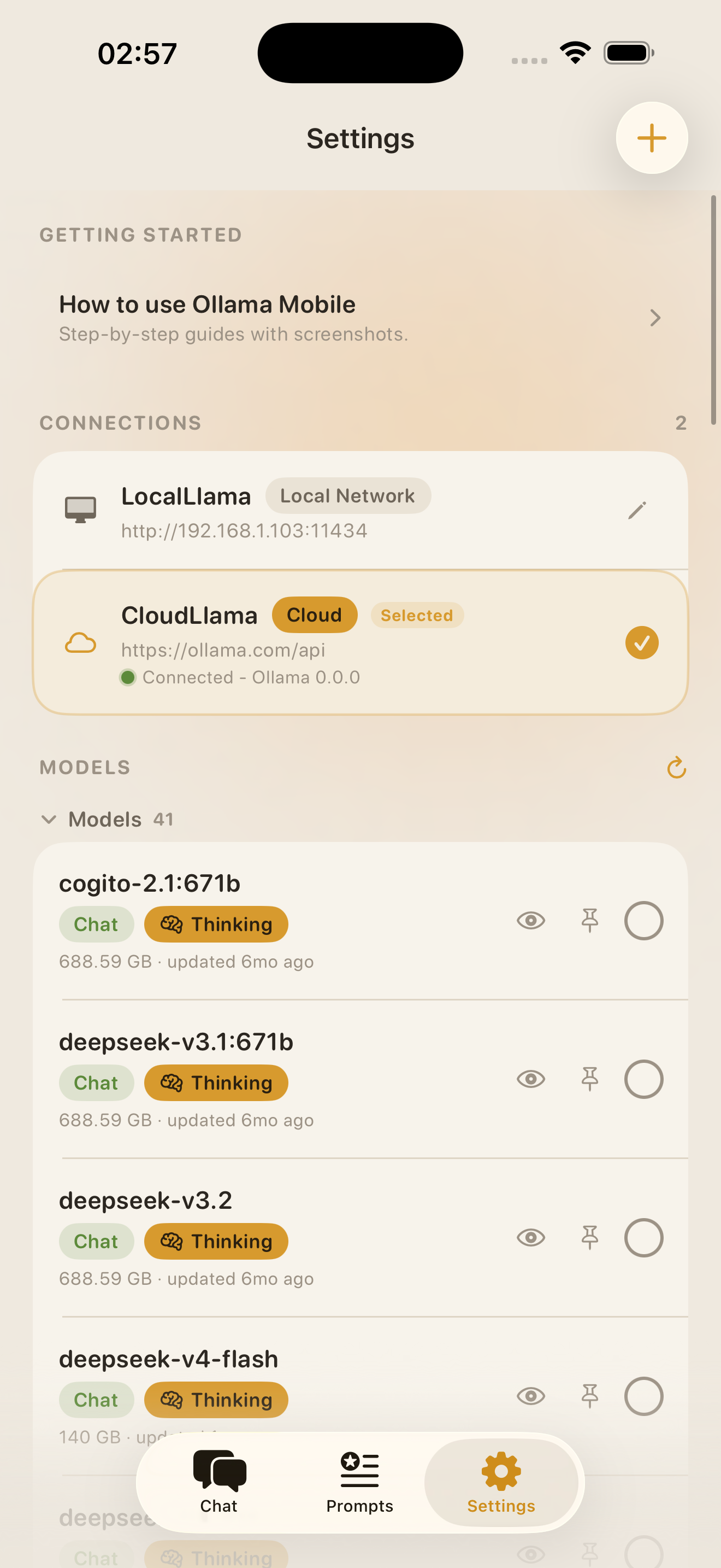 Connections and models settings